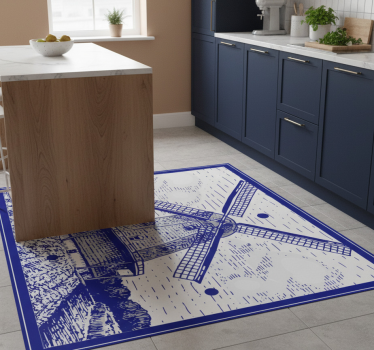 Delfts blue kitchen vinyl carpet - TenStickers