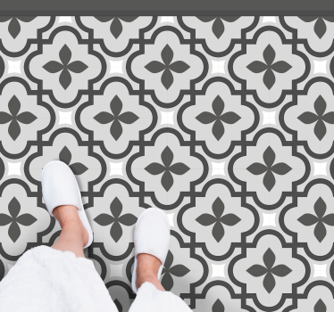 Grey and white classic floral pattern tile mat - TenStickers