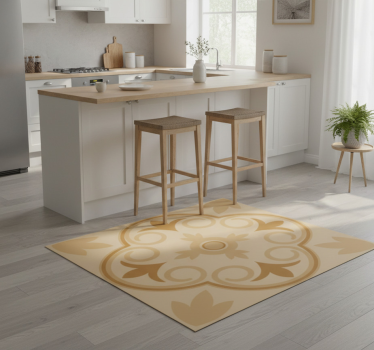 Kitchen vinyl carpet beige vintage floral design - TenStickers