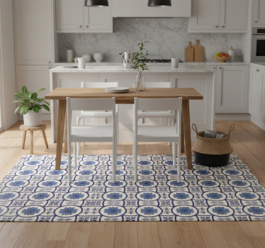 Kitchen vinyl carpet blue flower portuguese tile - TenStickers