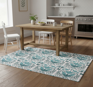 Kitchen vinyl carpet blue folk art pattern with birds - TenStickers