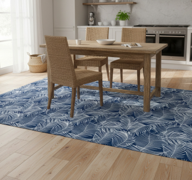 Kitchen vinyl carpet blue leaves with white outline - TenStickers