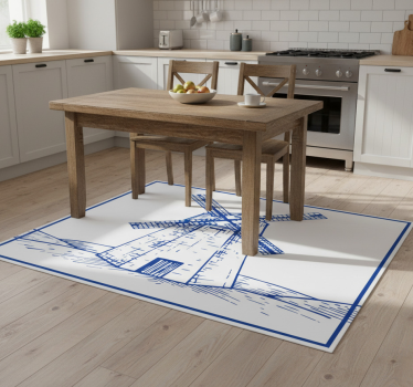 Kitchen vinyl carpet delft blue windmill - TenStickers