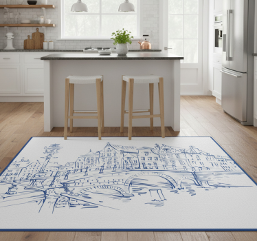Kitchen vinyl carpet delfts blue canal houses - TenStickers