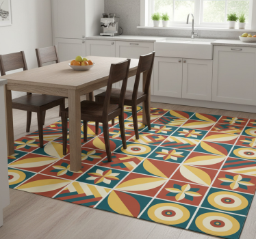 Kitchen vinyl carpet green and orange patterned tile - TenStickers