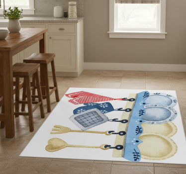 Kitchen vinyl carpet hand drawn watercolor kitchen tools - TenStickers
