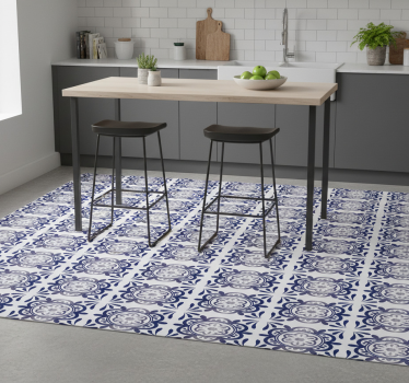 Kitchen vinyl carpet in antique blue spanish tile - TenStickers