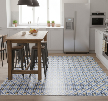 Kitchen vinyl carpet in baby blue and yellow tile - TenStickers
