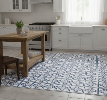 Kitchen vinyl carpet in blue and red portuguese tile - TenStickers