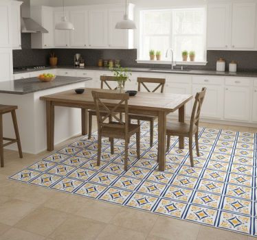 Kitchen vinyl carpet in blue and yellow portuguese tile - TenStickers