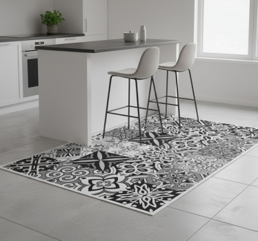 Kitchen vinyl carpet in bold black geometric design - TenStickers