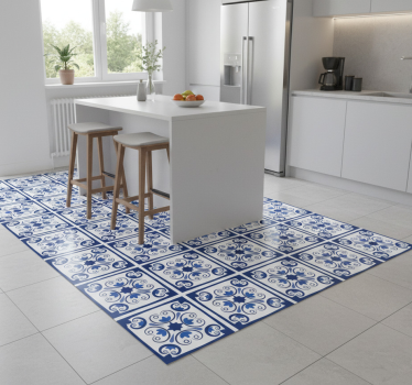 Kitchen vinyl carpet in classic blue portuguese tile - TenStickers