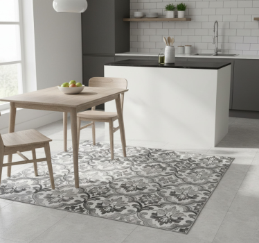 Kitchen vinyl carpet in greyscale damask design - TenStickers