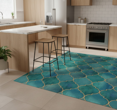 Kitchen vinyl carpet in jade green with gold accents - TenStickers