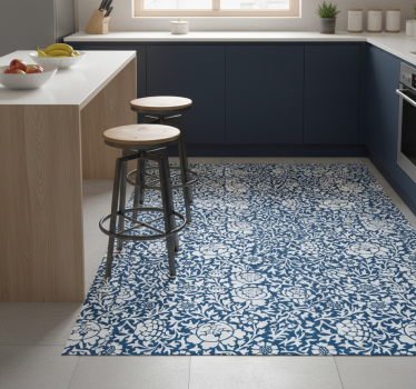 Kitchen vinyl carpet in marine blue floral design - TenStickers