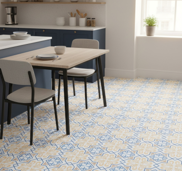 Kitchen vinyl carpet in portuguese tile pattern blue lines - TenStickers