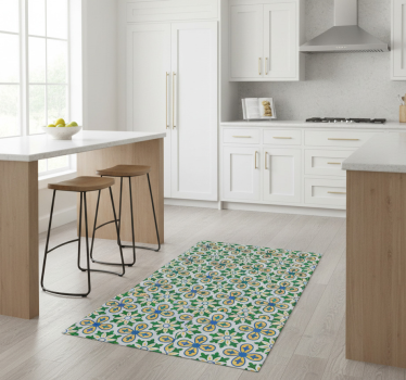 Kitchen vinyl carpet in yellow and blue tile design - TenStickers