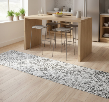Kitchen vinyl carpet intricate greyscale mosaic - TenStickers