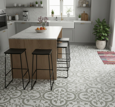 Kitchen vinyl carpet moroccan tile evergreen fog - TenStickers