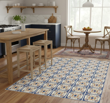 Kitchen vinyl carpet pink flowers portuguese tile - TenStickers