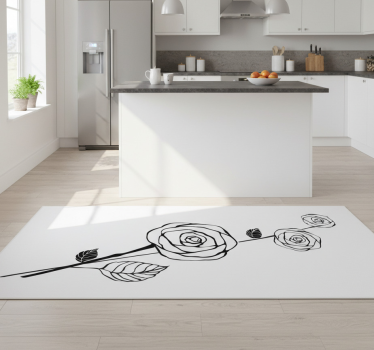 Kitchen vinyl carpet in black and white roses - TenStickers