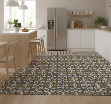 Kitchen vinyl carpet vintage beige floral tiles - TenStickers