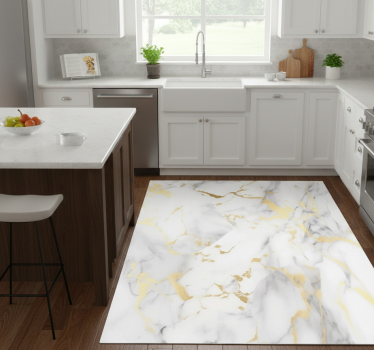 Kitchen vinyl carpet white marble with gold veins - TenStickers