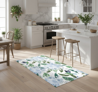 Kitchen vinyl carpet with blue garden flowers and birds - TenStickers