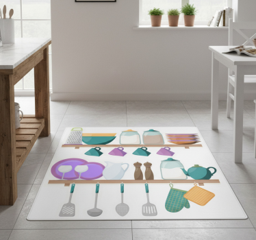 Kitchen vinyl carpet with cooking tools shelves - TenStickers