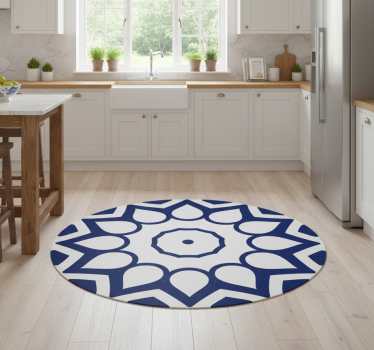 Kitchen vinyl carpet with delft blue mandala flowers - TenStickers