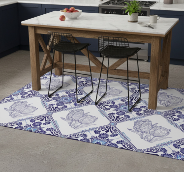 Kitchen vinyl carpet with delft blue tulips - TenStickers