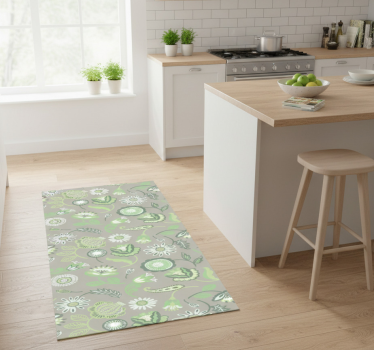 Kitchen vinyl carpet with delicate green floral design - TenStickers