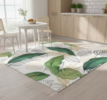 Kitchen vinyl carpet with green and gold leaves - TenStickers