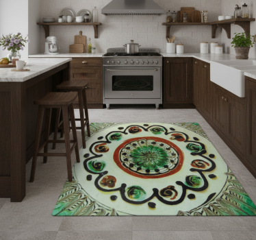 Kitchen vinyl carpet with horezu tile design - TenStickers