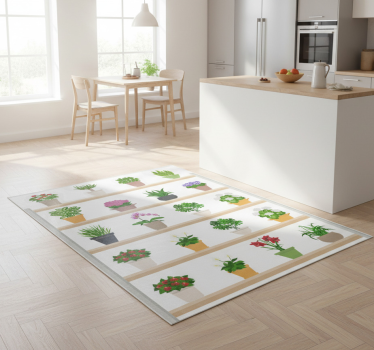 Kitchen vinyl carpet with houseplants on shelves - TenStickers