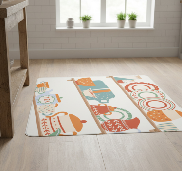 Kitchen vinyl carpet with kitchen tableware display - TenStickers