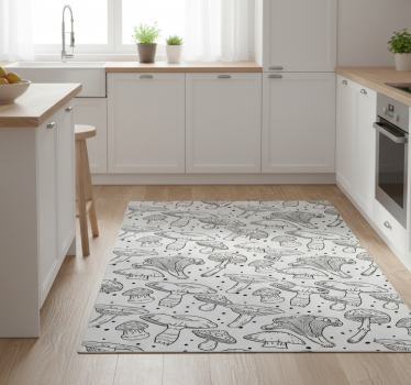 Kitchen vinyl carpet with monochrome mushroom design - TenStickers