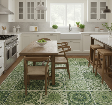 Moss green kaleidoscope kitchen vinyl carpet - TenStickers