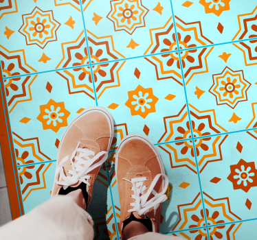 Orange and Blue Mosaic  tile vinyl rug - TenStickers
