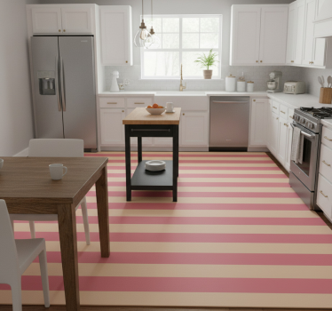 Pink horizontal stripes kitchen vinyl carpet - TenStickers