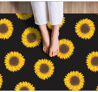 Sun flower black background flower rug - TenStickers