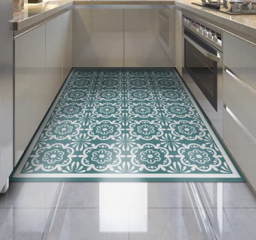 Teal Floral Design kitchen vinyl carpet - TenStickers