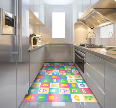Vibrant Culinary Symbols kitchen vinyl carpet - TenStickers