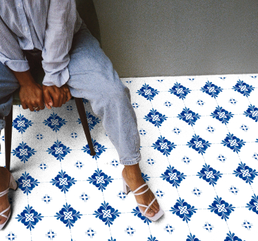 Vintage blue tile kitchen flooring - TenStickers