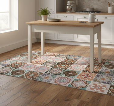 Vivid terracotta patchwork kitchen vinyl carpet - TenStickers