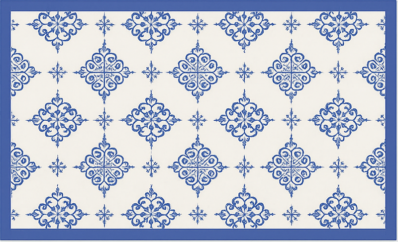 Moroccan beige tiles blue vinyl carpet - TenStickers