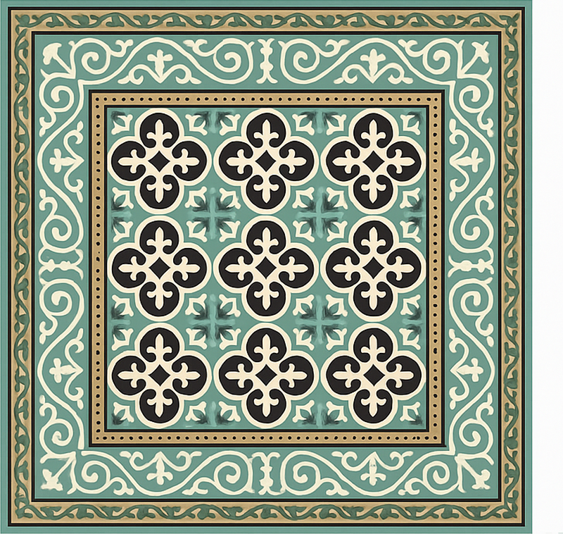 Ornate Encaustic Border dining room vinyl carpet - TenStickers