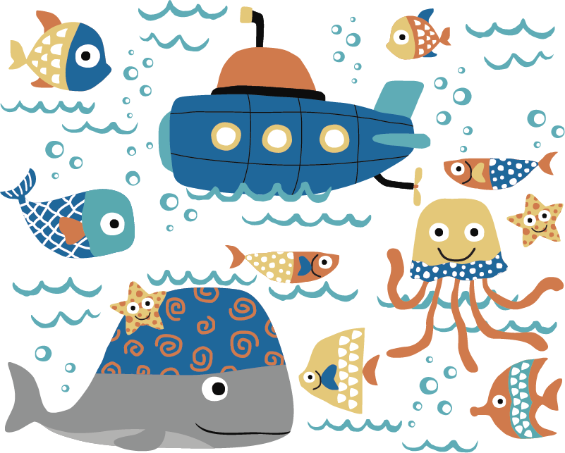 Animal vinyl carpet with blue marine designs - TenStickers