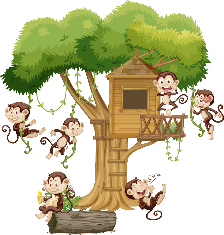 Animal vinyl carpet monkeys in tree house - TenStickers