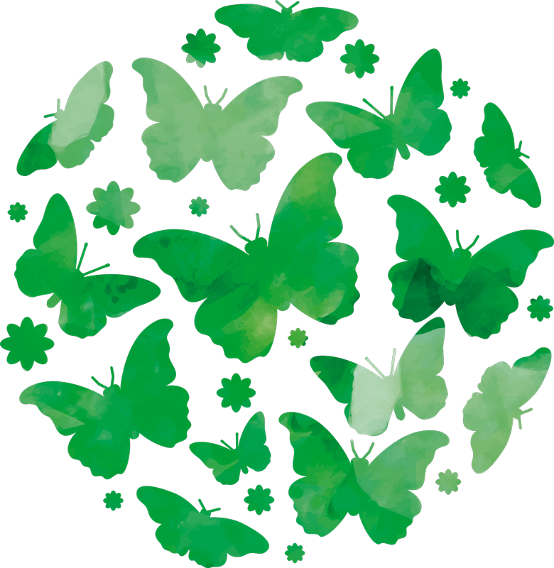 Animal vinyl carpet green watercolor butterflies - TenStickers